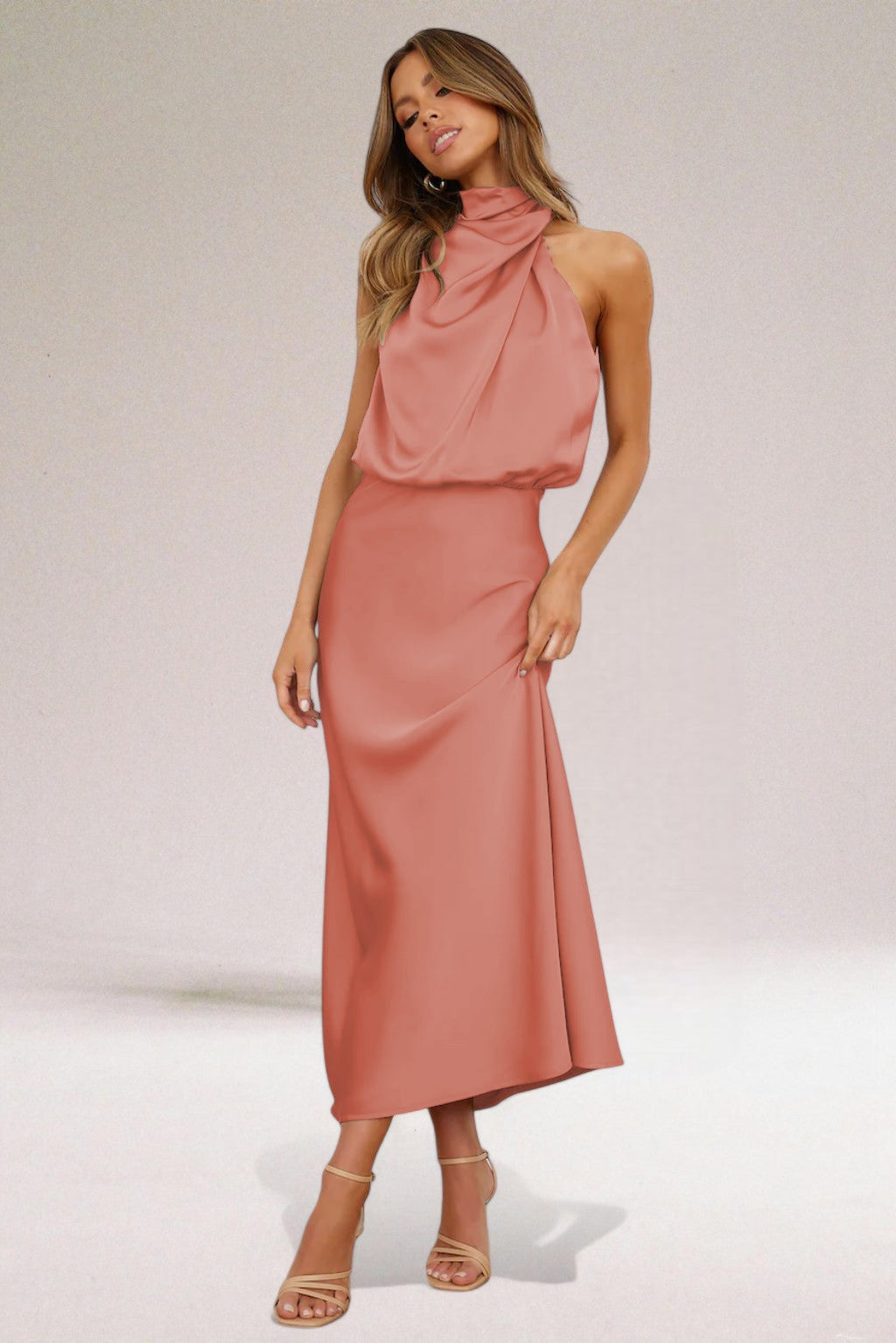 Seliora™ | Glamorous Satin Halterneck Dress