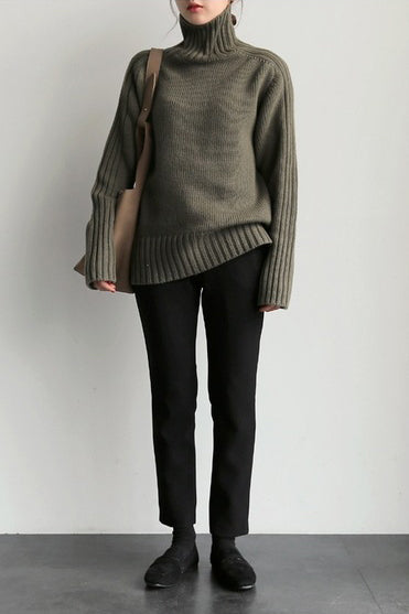 Basic High Neck Rib Knit Sweater - 6 Colors Available