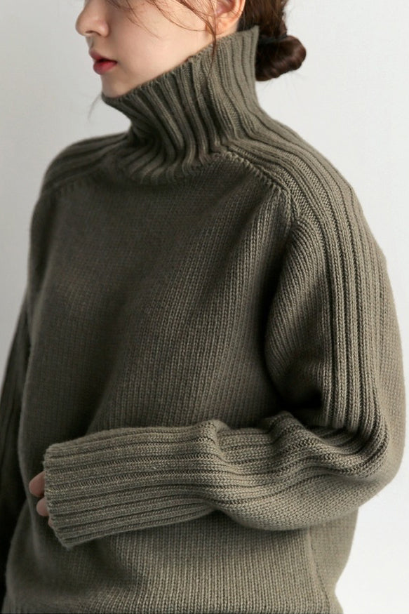 Basic High Neck Rib Knit Sweater - 6 Colors Available