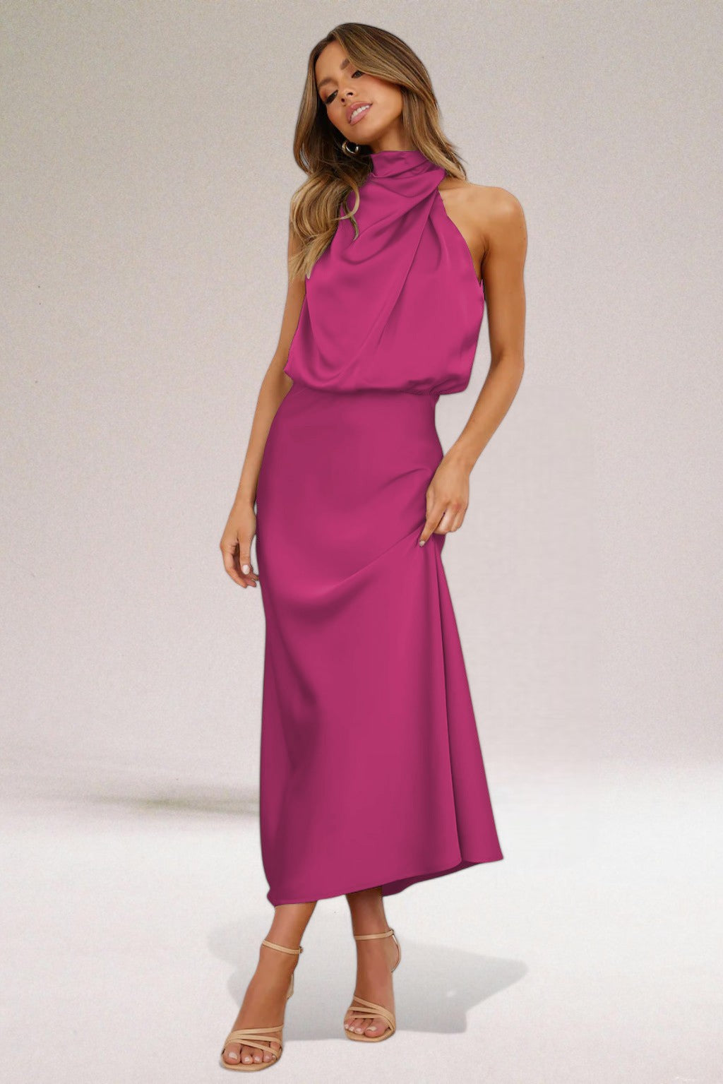 Seliora™ | Glamorous Satin Halterneck Dress