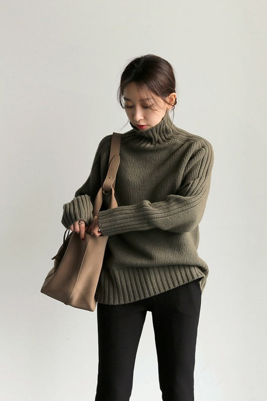 Basic High Neck Rib Knit Sweater - 6 Colors Available