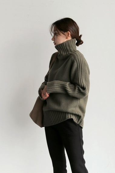 Basic High Neck Rib Knit Sweater - 6 Colors Available