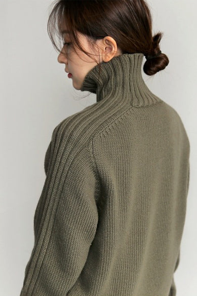Basic High Neck Rib Knit Sweater - 6 Colors Available