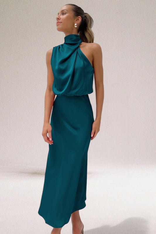 Seliora™ | Glamorous Satin Halterneck Dress