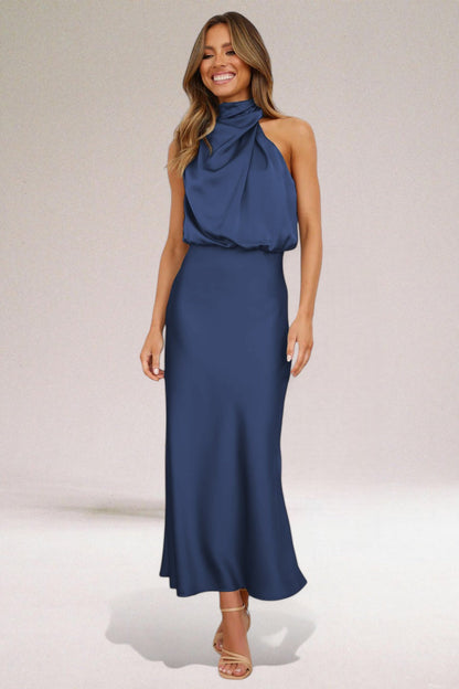 Seliora™ | Glamorous Satin Halterneck Dress
