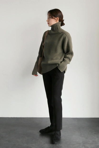 Basic High Neck Rib Knit Sweater - 6 Colors Available